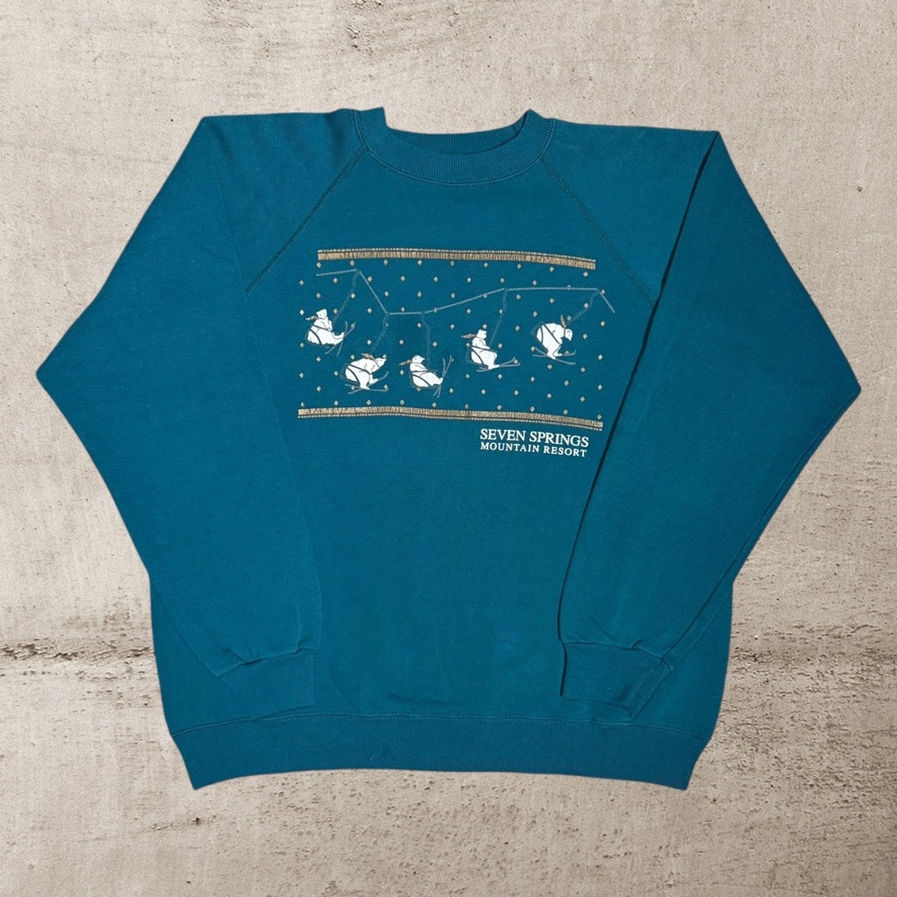 Vtg Seven Springs Mountain Resort Sweatshirt Adults XL Skiing Polar Bear Graphic